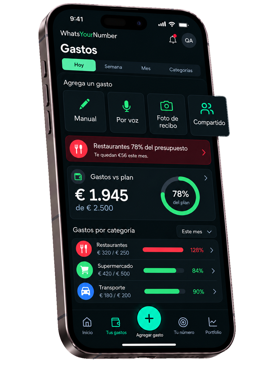 Registro de gastos en WhatsYourNumber