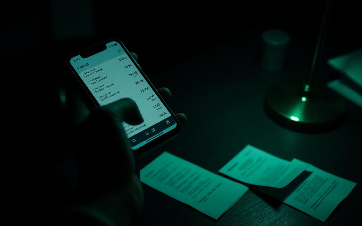 Móvil mostrando movimientos bancarios ya categorizados junto a recibos en papel