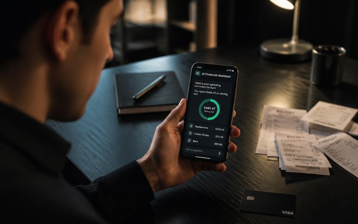 Persona revisando la clasificación automática de gastos con IA sobre el extracto bancario del mes