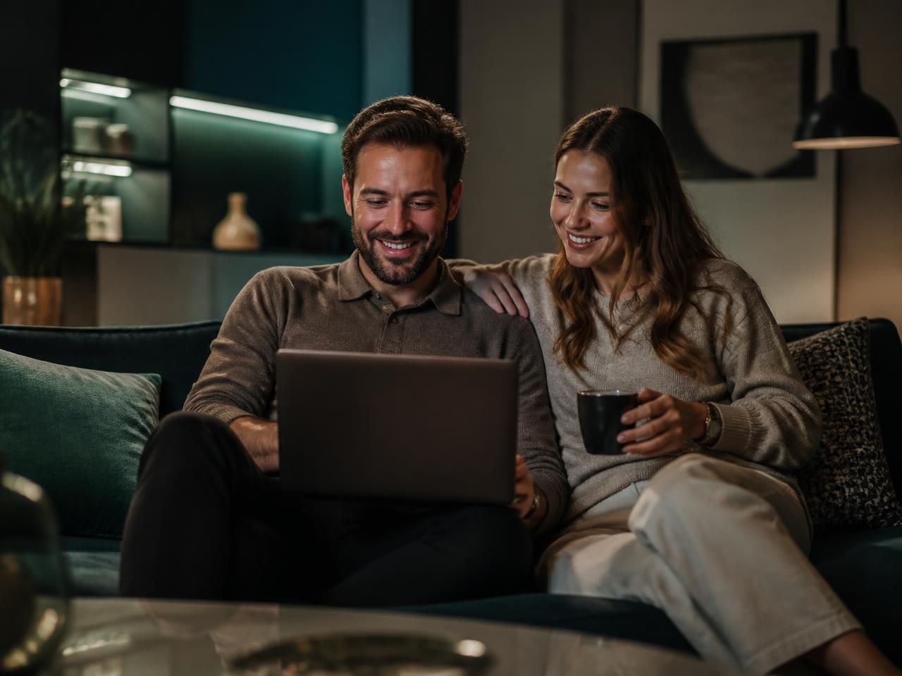 Pareja revisando sus finanzas en casa con WhatsYournumber
