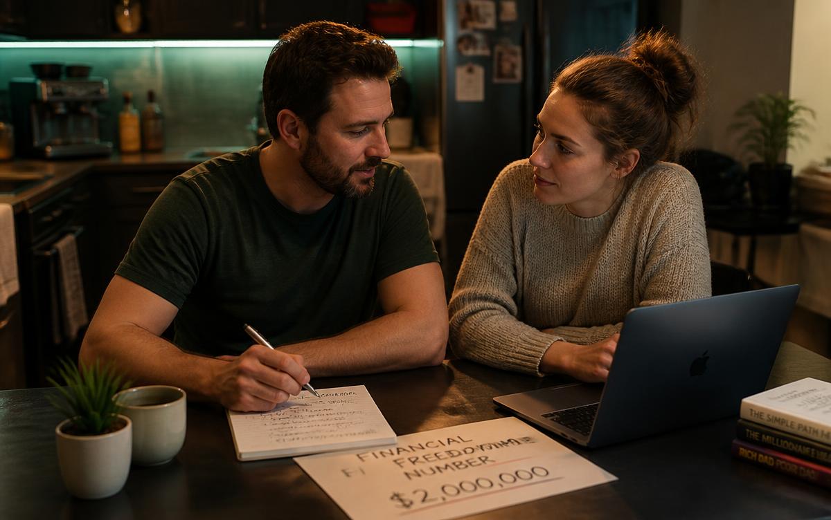 Pareja calculando su número de libertad financiera y la tasa de retiro segura de su cartera
