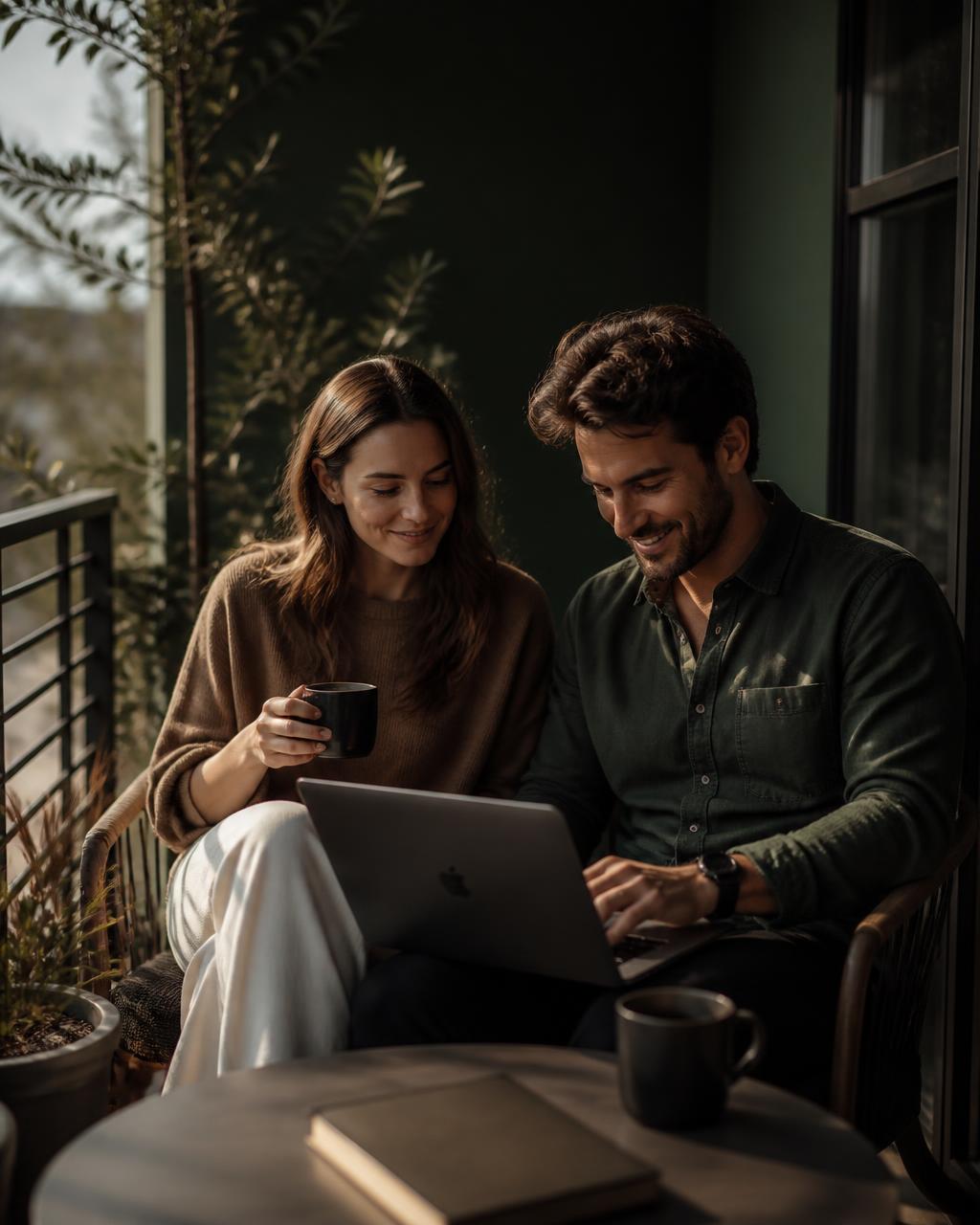 Pareja revisando sus finanzas en casa